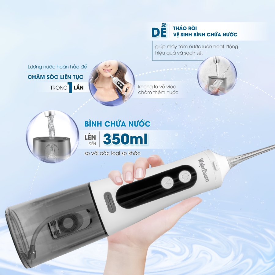 Tăm nước WaterBeam dành riêng cho người niềng răng Bản Mới Nâng cấp Với 9 Cấp Độ, Dung Tích 350ml Bảo hành 15 tháng