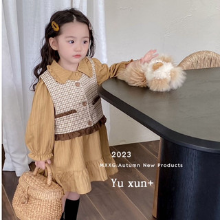 Sét váy thu đông cho bé gái HK KIDS, sét váy dài tay và áo Gile Quảng Châu xinh xắn cho bé từ 1-6 tuổi