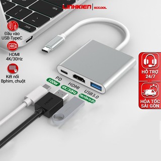 Cáp chuyển đổi từ usb type c sang hdmi 4k 30hz và usb 3.0 kết nối bàn phím, chuột hỗ trợ trình chiếu, hub type c hdmi