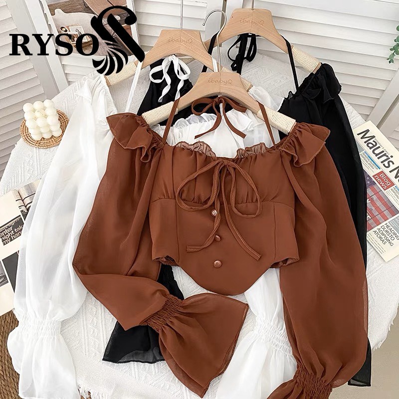 Áo kiểu Croptop tay dài vải voan mềm dáng tiểu thư sang chảnh RYSO FASHION Voan Tiểu Thư Baby Doll