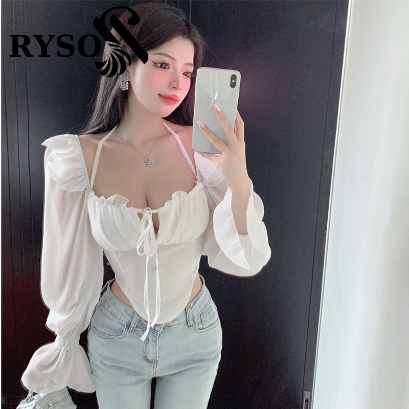 Áo kiểu Croptop tay dài vải voan mềm dáng tiểu thư sang chảnh RYSO FASHION Voan Tiểu Thư Baby Doll