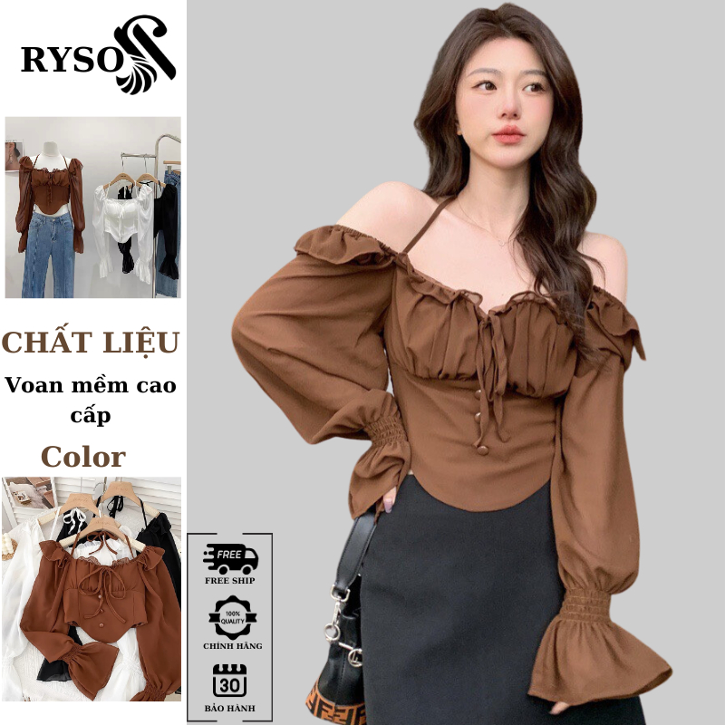 Áo kiểu Croptop tay dài vải voan mềm dáng tiểu thư sang chảnh RYSO FASHION Voan Tiểu Thư Baby Doll