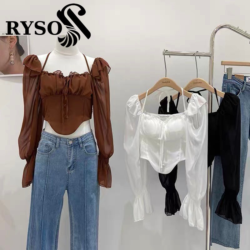 Áo kiểu Croptop tay dài vải voan mềm dáng tiểu thư sang chảnh RYSO FASHION Voan Tiểu Thư Baby Doll