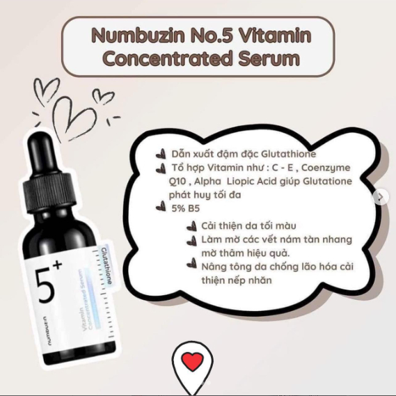Serum Dưỡng Trắng Da Mờ Thâm Nám NUMBUZIN No.5 Vitamin Concentrated Serum 30ml