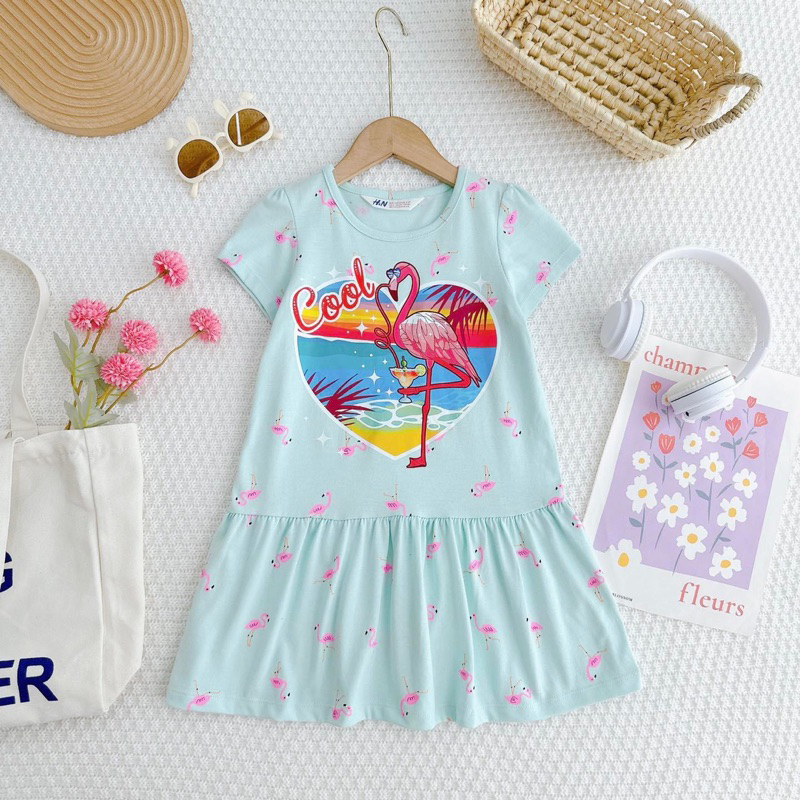 Đầm Thun Cotton, In hình 3D Hàng VNXK