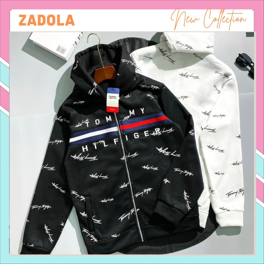 Aó Khoác Mũ  Kéo Khóa In Tommy Chữ Ký
