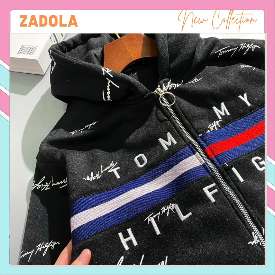 Aó Khoác Mũ  Kéo Khóa In Tommy Chữ Ký