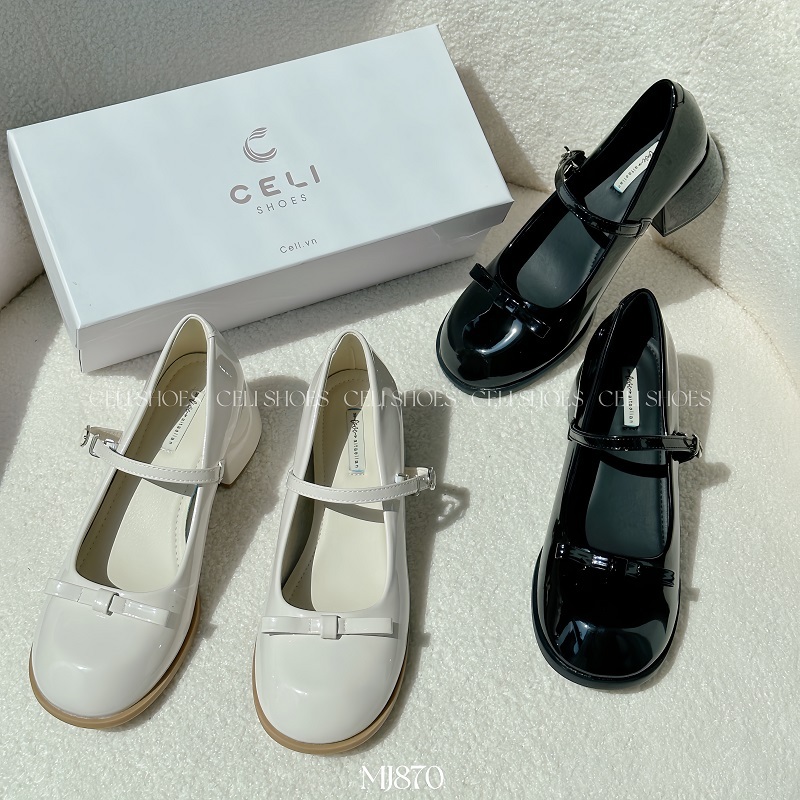Giày marry jane nữ Celi Shoes 5p gót vuông da bóng MJ870