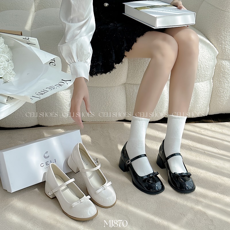 Giày marry jane nữ Celi Shoes 5p gót vuông da bóng MJ870