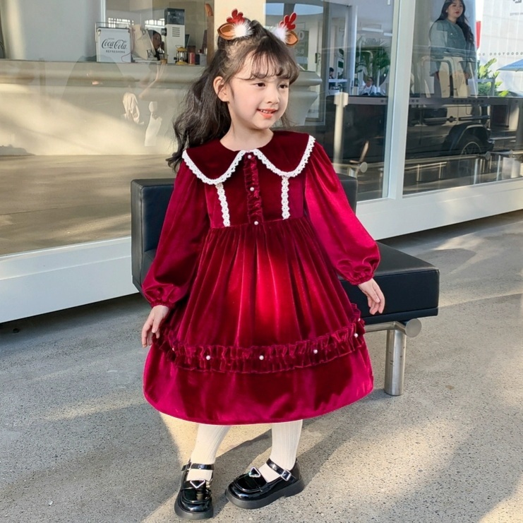 Váy đầm bé gái- Váy đầm công chúa bé gái dài tay cổ bèo cho bé từ 8-20kg