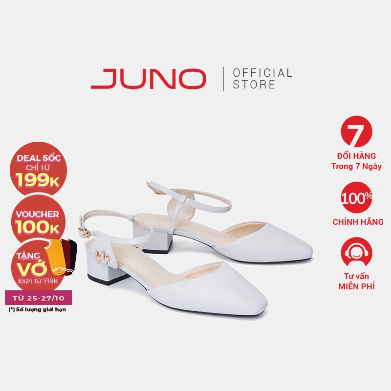 Giày Búp Bê Nữ 3cm Thời Trang JUNO Mũi Nhọn Trang Trí Logo Cách Điệu BB03110