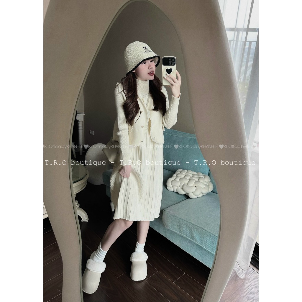 Set váy len chân dập kèm áo gile viền tua dua hàng QCCC