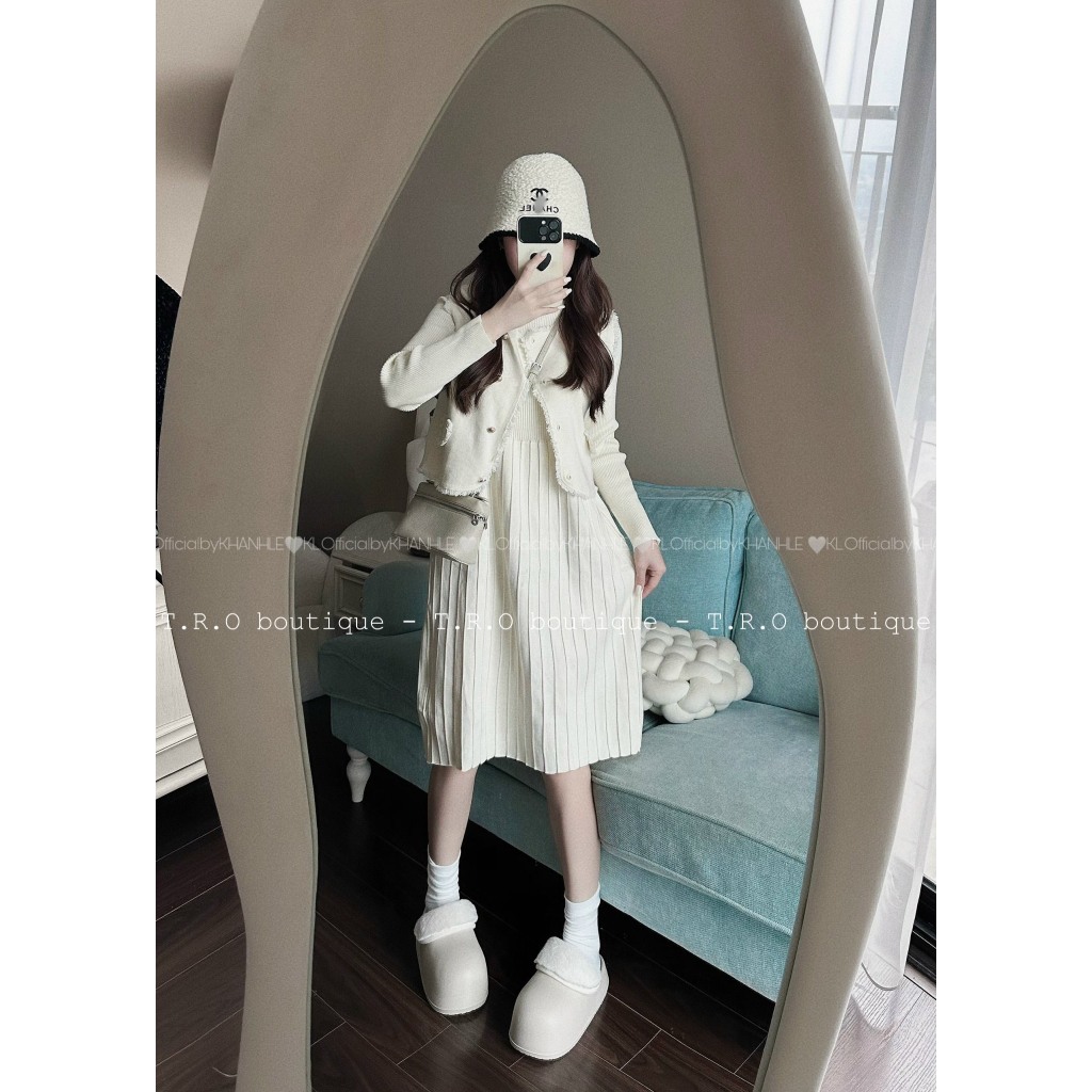 Set váy len chân dập kèm áo gile viền tua dua hàng QCCC