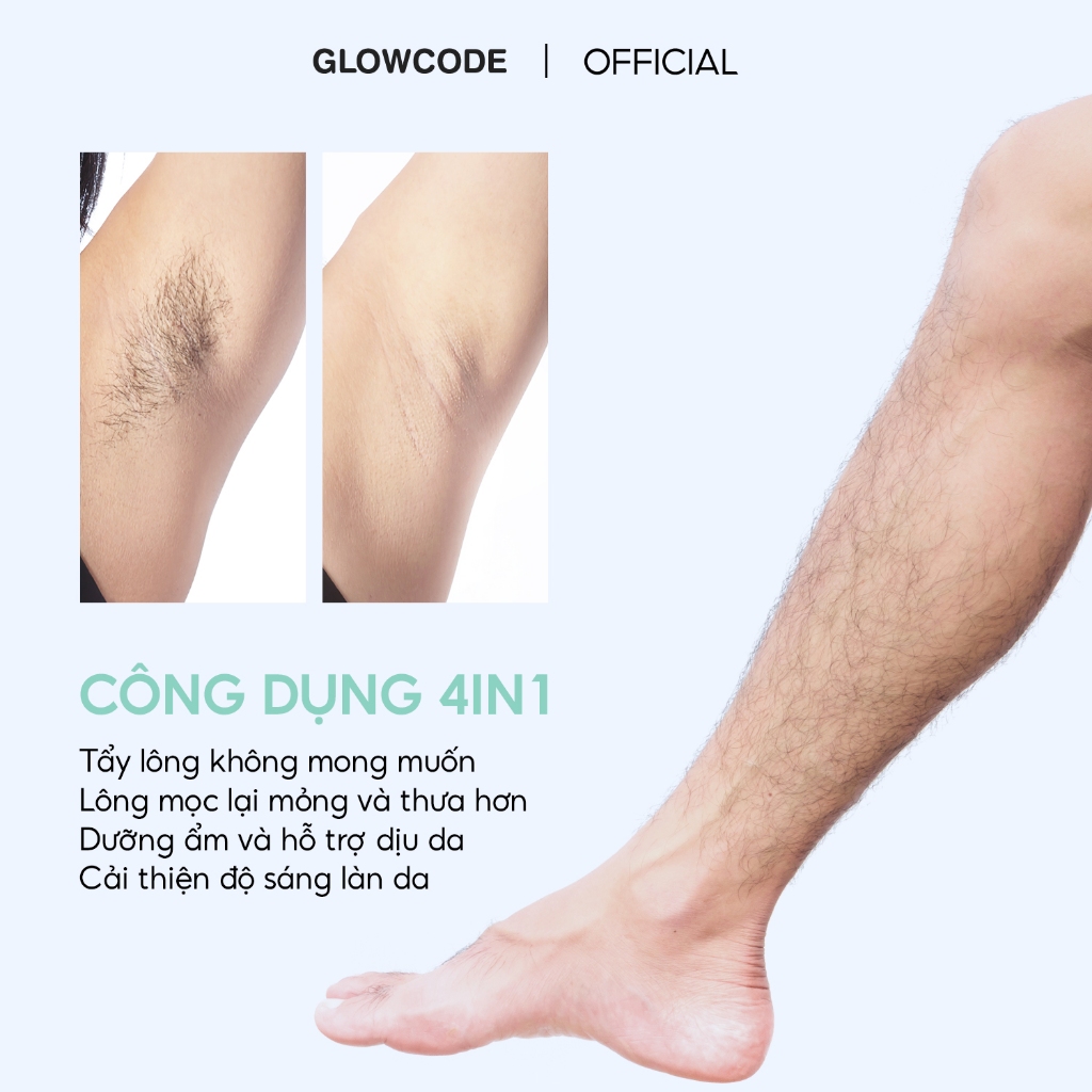 Kem tẩy lông GlowCode 4IN1 với Niacinamide và Vitamin E giúp lông mọc thưa, dưỡng ẩm và làm sáng da 70gr