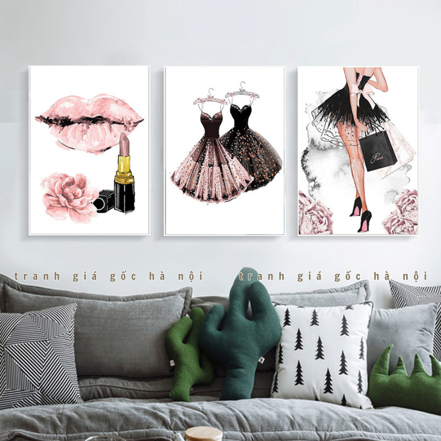 Tranh trang trí shop thời trang, giầy dép nước hoa chất liệu canvas có khung và đinh treo Size nhỏ và vừa
