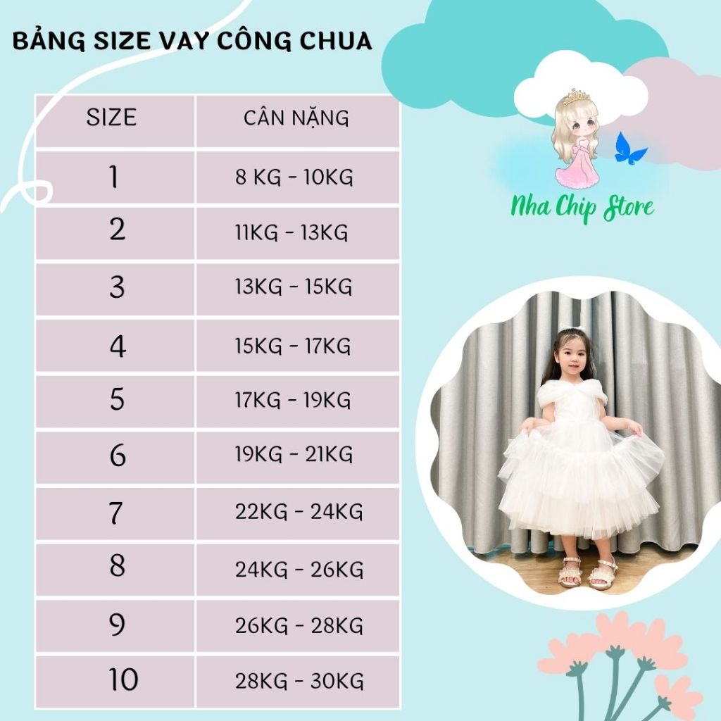 Váy Công Chúa Thiết Kế Hoa Ngực Siêu Đẹp - Đầm Công Chúa Cho Bé Gái Kèm Nơ