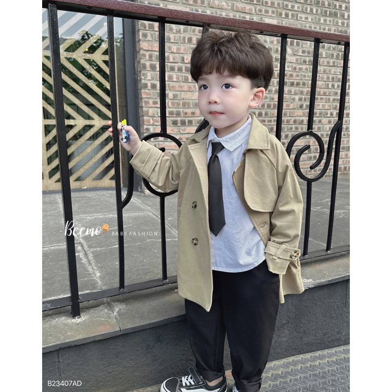 Áo khoác mangto  kaki 4 khuy Beemo cho bé, áo khoác dáng dài phong cách Hàn quốc cho bé