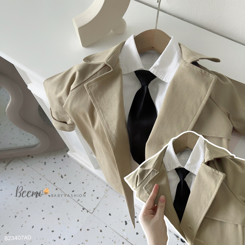Áo khoác mangto  kaki 4 khuy Beemo cho bé, áo khoác dáng dài phong cách Hàn quốc cho bé