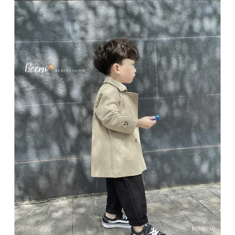 Áo khoác mangto  kaki 4 khuy Beemo cho bé, áo khoác dáng dài phong cách Hàn quốc cho bé