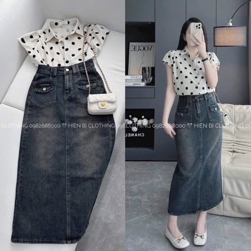 Chân váy jeans thời trang túi trước siêu hot #5040