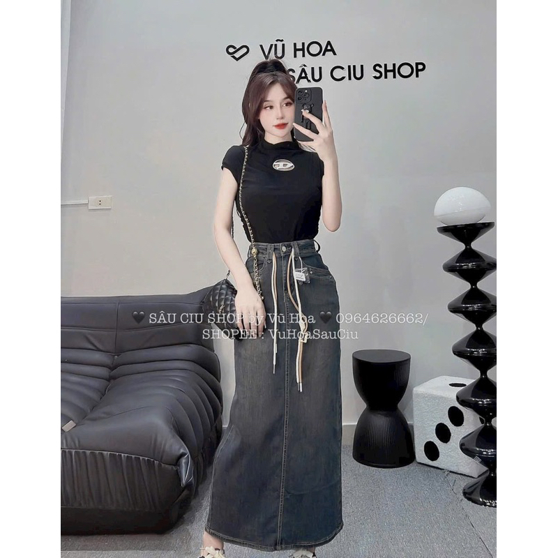 Chân váy jeans nữ kèm dây siêu hot #977
