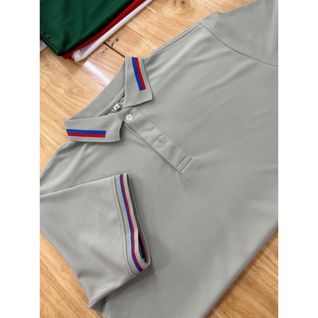 Áo thun polo màu Xám bo sọc cổ 2 ya cao cấp - La'house Uniform