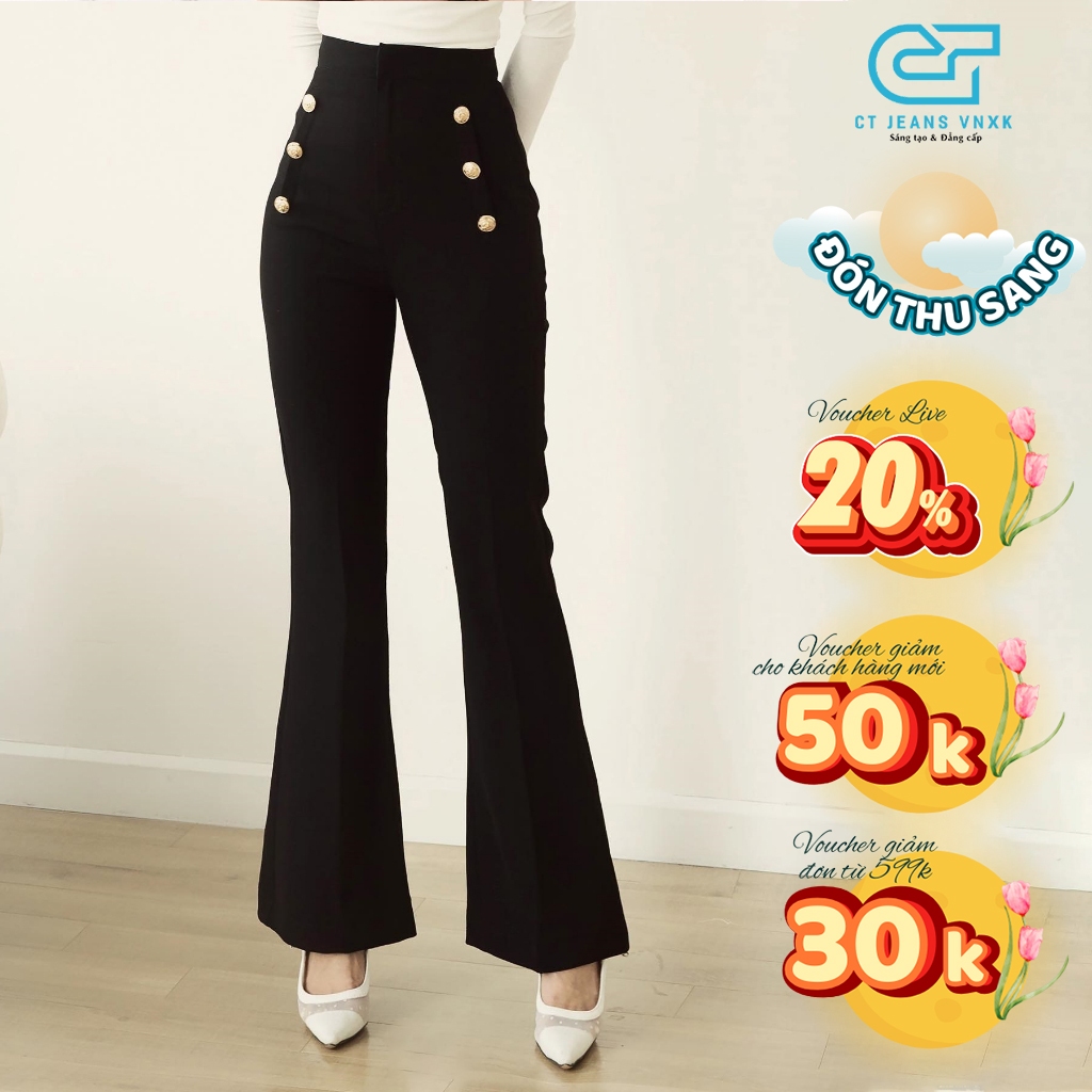 Quần Loe Vải Cạp Cao Dáng Dài Sang Chảnh Chất Liệu Vải Kiện Cao Cấp CT JEANS