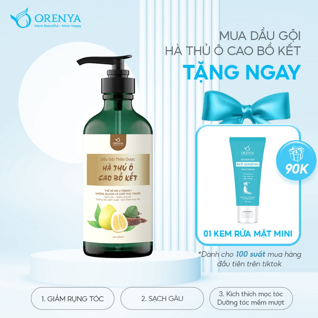 Dầu Gội Hà Thủ Ô Cao Bồ Kết Orenya 300ml - Sạch Gàu, Giảm Rụng Tóc, Dưỡng tóc chắc khỏe, mềm mượt