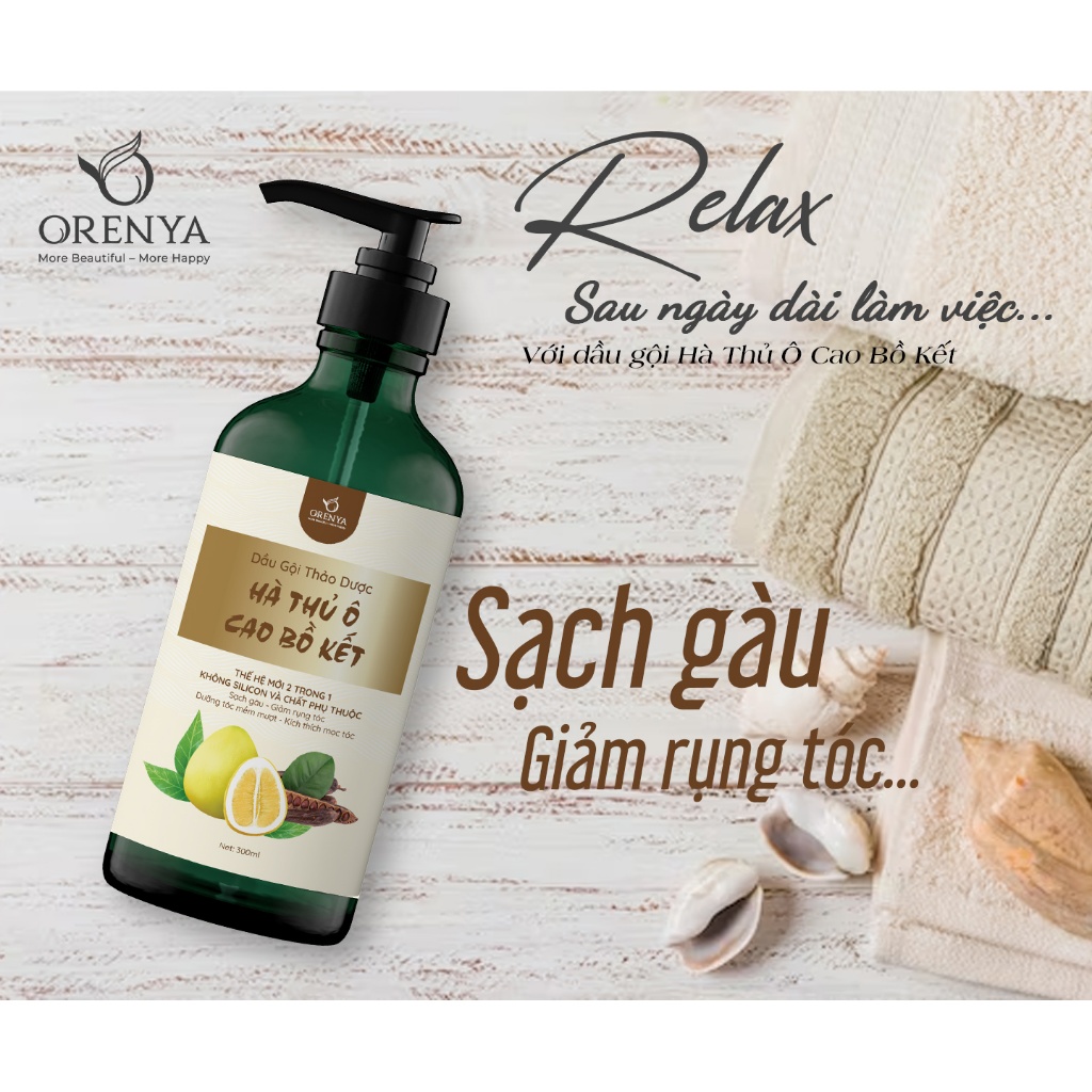 Dầu Gội Hà Thủ Ô Cao Bồ Kết Orenya 300ml - Sạch Gàu, Giảm Rụng Tóc, Dưỡng tóc chắc khỏe, mềm mượt