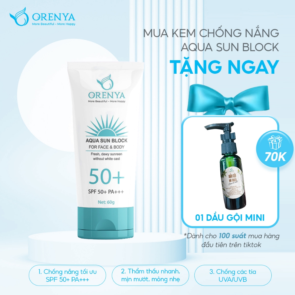 Kem chống nắng sinh học Aqua Sun Block Orenya 60g | Bảo vệ da SPF50+ PA+++