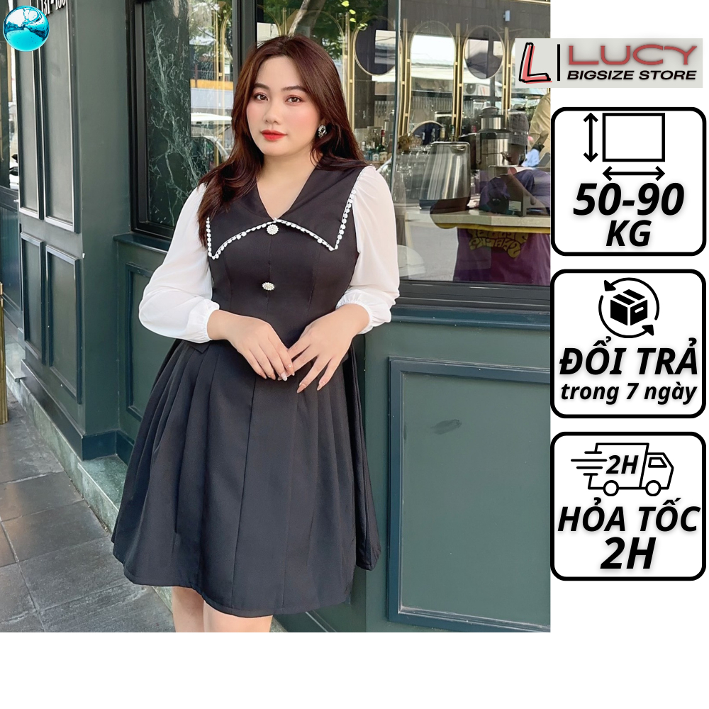 Váy đầm bigsize nữ dự tiệc đi chơi kiểu tay voan cổ phối LUCY 50 - 90 kg
