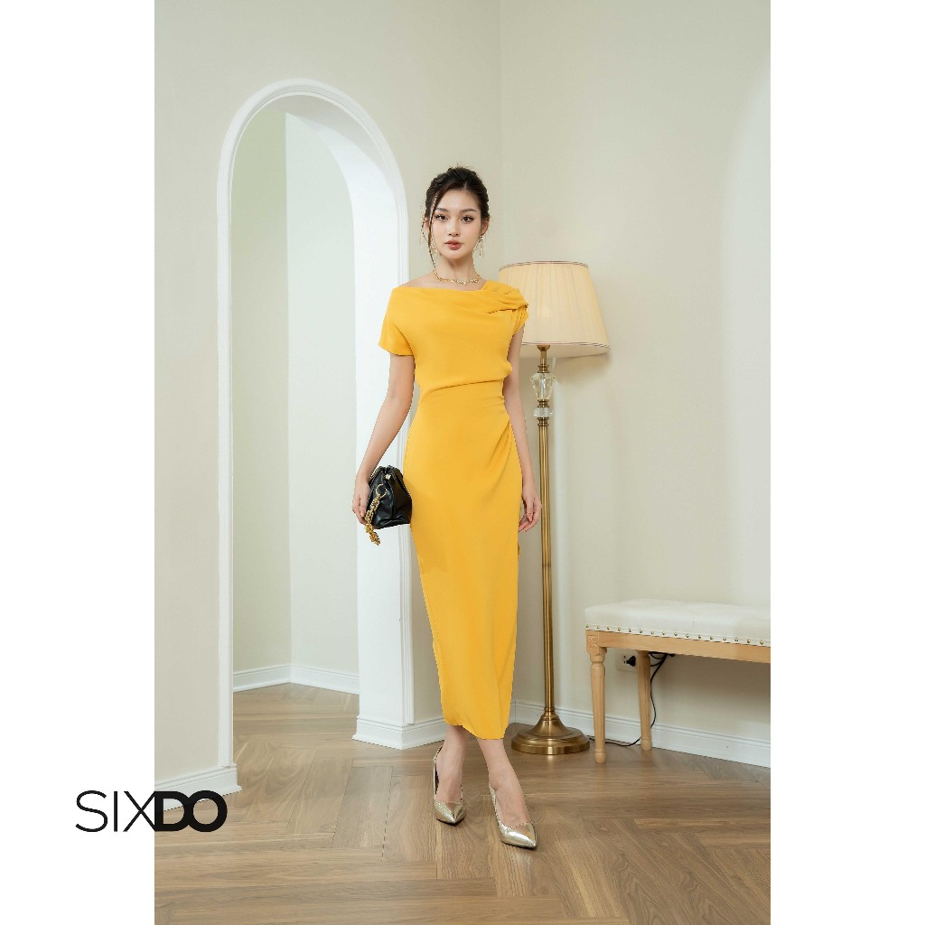 Đầm midi lệch vai dáng bút chì SIXDO (Boatneck Midi Silk Dress)