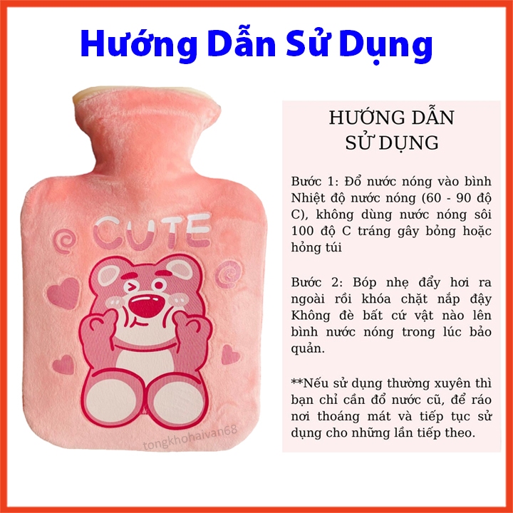 Túi chườm nóng lạnh  gấu dâu lông mịn nhung mềm giảm đau bụng kinh, túi chườm giữ ấm hạ sốt hỗ trợ phục hồi viết thương