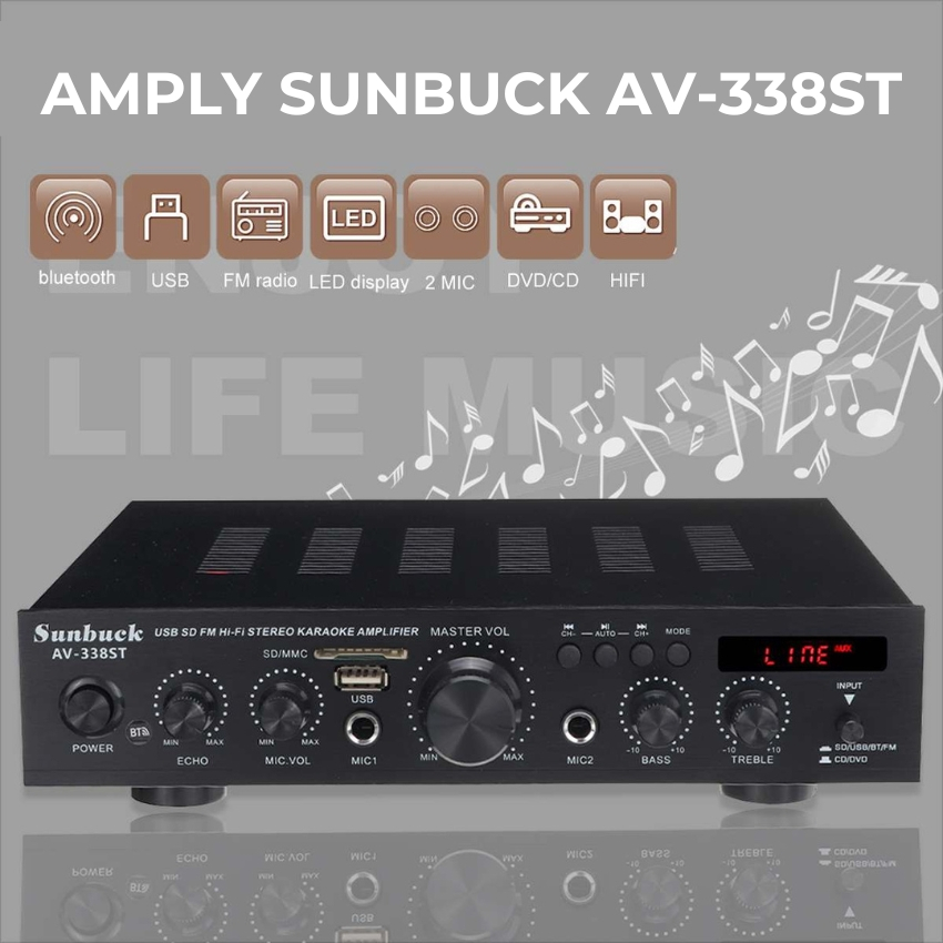 Amply karaoke SUNBUCK AV-338ST - Hàng chính hãng - Công suất cao, HIFI kỹ thuật số âm thanh stereo loa vali 5 kênh