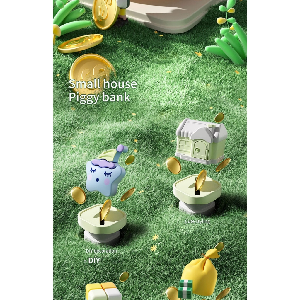 Hộp đựng tiền tiết kiệm, két sắt mini hình ngôi nhà có khóa dễ thương cho bé, mẫu mới năm 2023