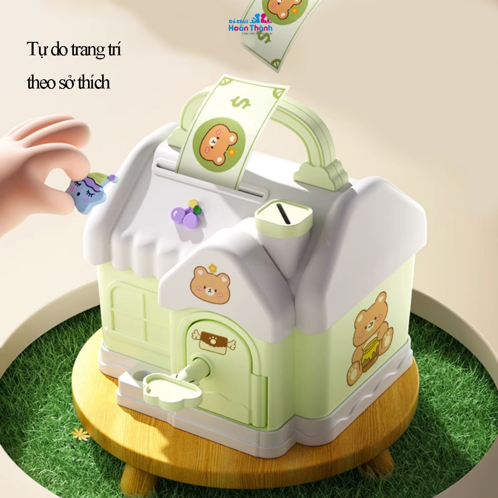 Hộp đựng tiền tiết kiệm, két sắt mini hình ngôi nhà có khóa dễ thương cho bé, mẫu mới năm 2023