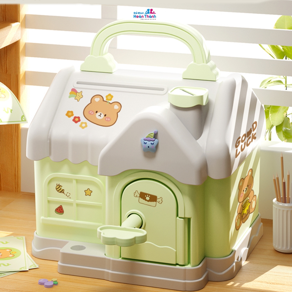 Hộp đựng tiền tiết kiệm, két sắt mini hình ngôi nhà có khóa dễ thương cho bé, mẫu mới năm 2023