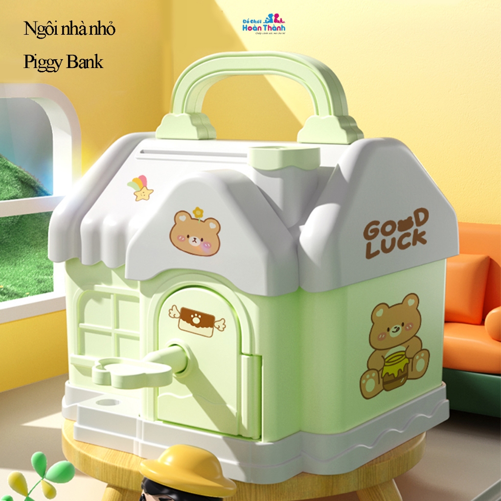 Hộp đựng tiền tiết kiệm, két sắt mini hình ngôi nhà có khóa dễ thương cho bé, mẫu mới năm 2023