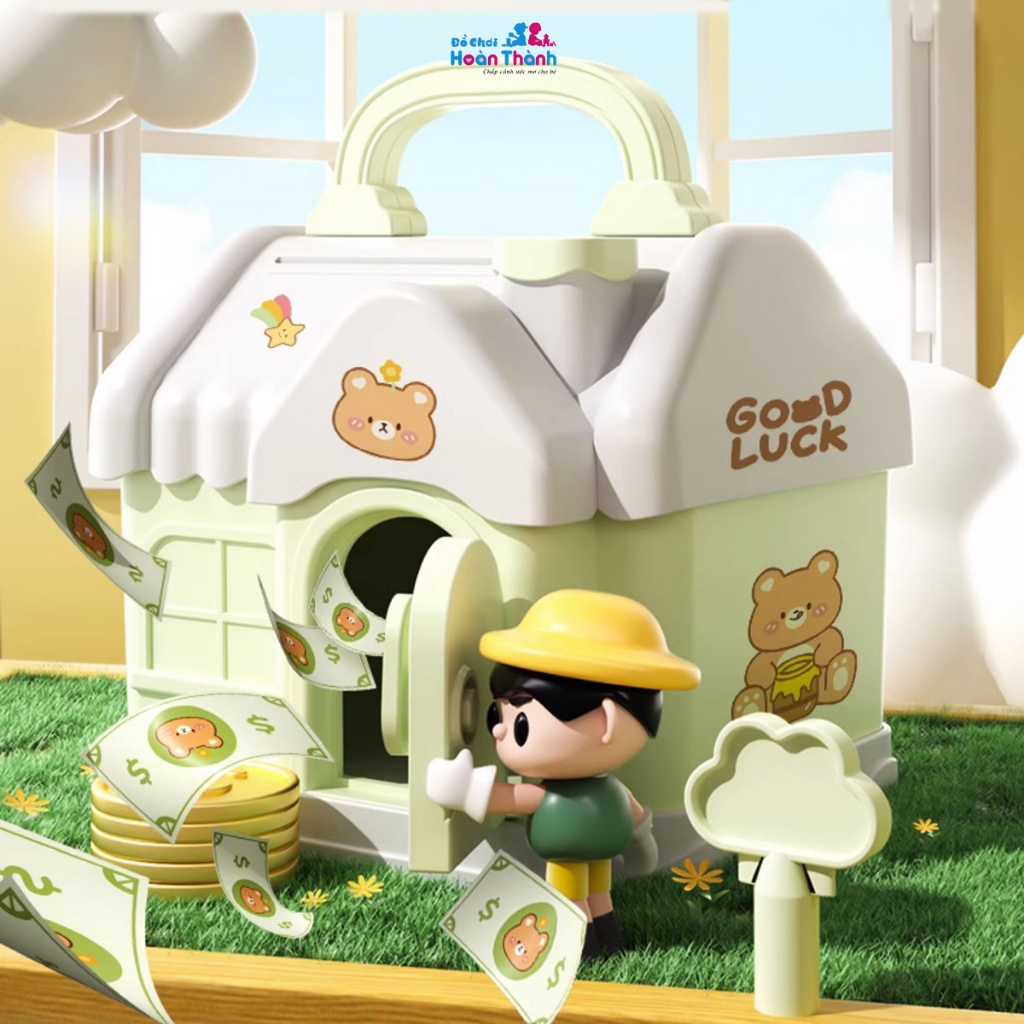 Hộp đựng tiền tiết kiệm, két sắt mini hình ngôi nhà có khóa dễ thương cho bé, mẫu mới năm 2023