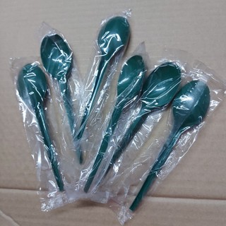 Combo 50 muỗng nhựa XANH trà sữa dài 15cm có bọc màng từng cái, thìa nhựa bọc màng, muỗng BOPP 15cm