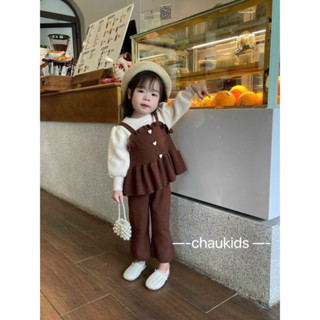 Xả Set áo phối tay dáng baby doll dải cúc kèm quần cho bé gái