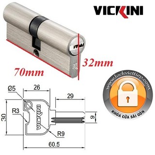 Ruột khóa vickini 2 đầu chìa 7cm màu niken khóa cửa chính