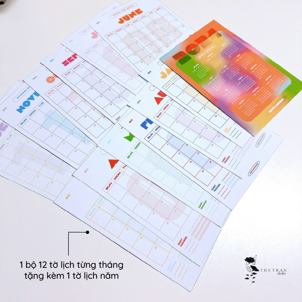 Lịch 2024 kế hoạch dán tường tối giản / 2024 minimal calendar / thetranstudio