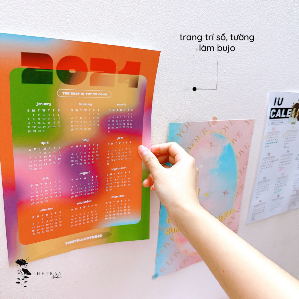 Lịch 2024 kế hoạch dán tường tối giản / 2024 minimal calendar / thetranstudio
