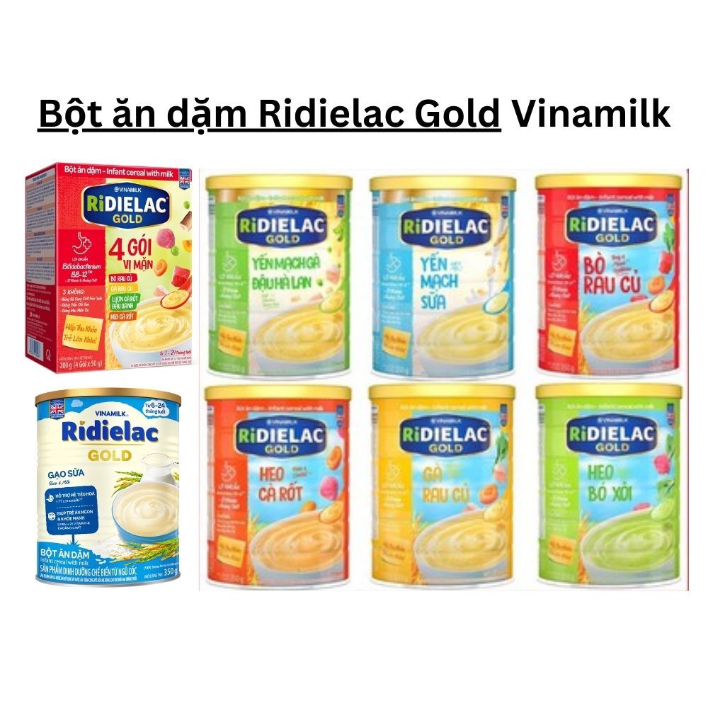 (Mẫu Mới) Bột ăn dặm RIDIELAC Gold Vinamilk đủ vị lon 350g cho bé từ 6 tháng(Date 2025)