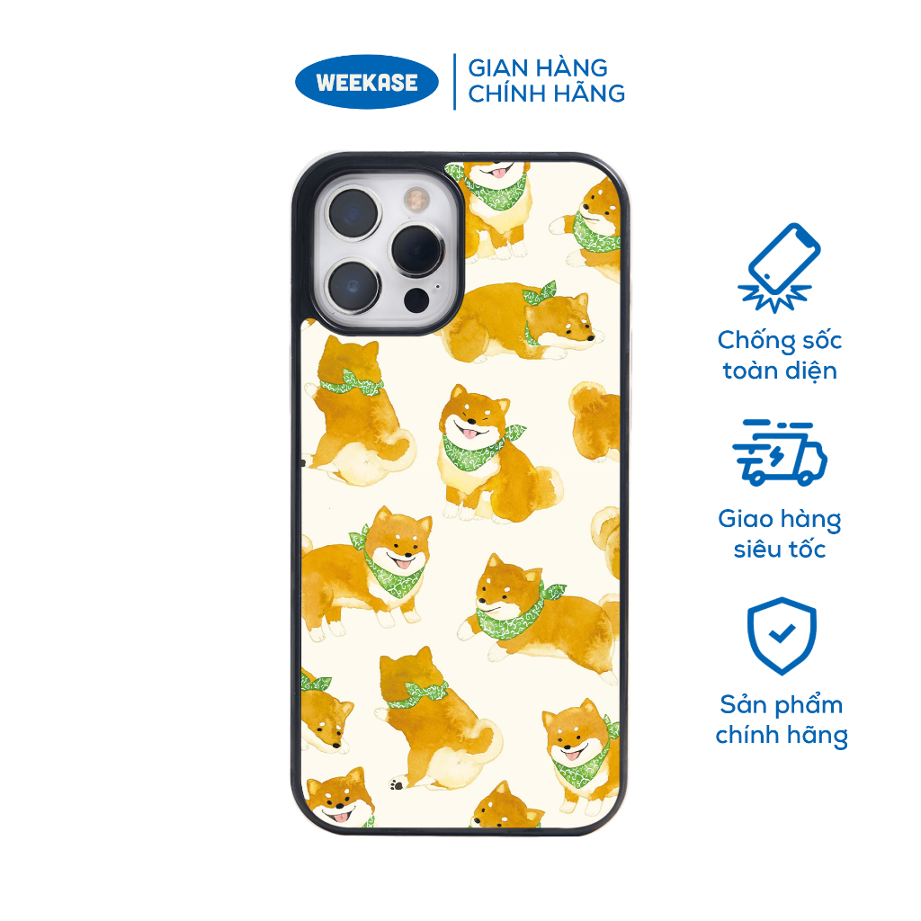 Ốp lưng iPhone viền đen, trắng chống sốc chống va đập Weekase in hình Shiba vàng - Màu in cực bền