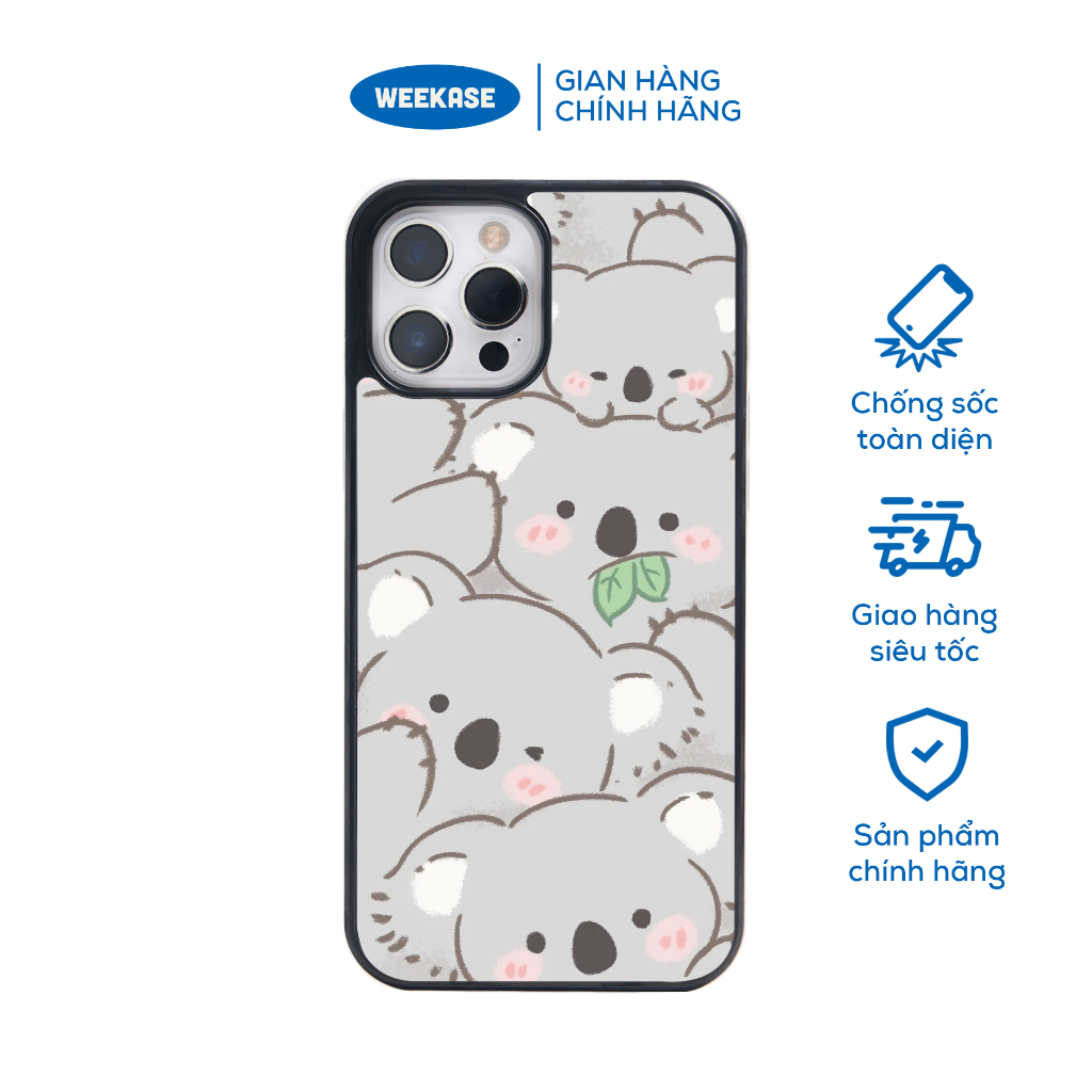 Ốp lưng iPhone viền đen chống sốc chống va đập Weekase in hình Gấu Koala - Màu in nhiệt cực bền