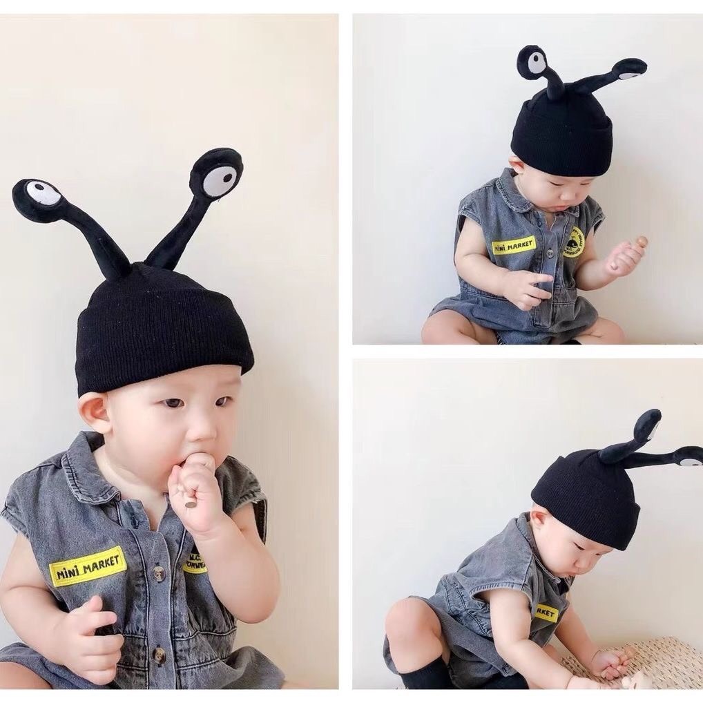 Mũ len dệt kim đính mắt to siêu dễ thương cho bé từ 0-6 tuổi .