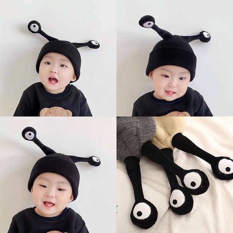 Mũ len dệt kim đính mắt to siêu dễ thương cho bé từ 0-6 tuổi .