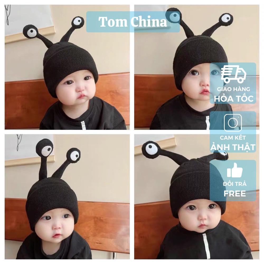 Mũ len dệt kim đính mắt to siêu dễ thương cho bé từ 0-6 tuổi .